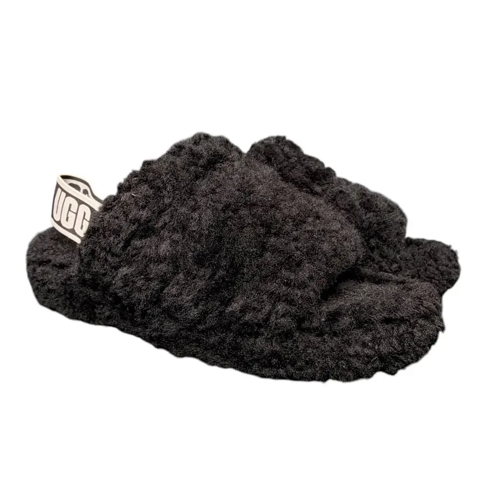 Ugg Fluff Yeah Womens 8 Black Slippers Slides Sandals Fluffy Casual $120 Retail